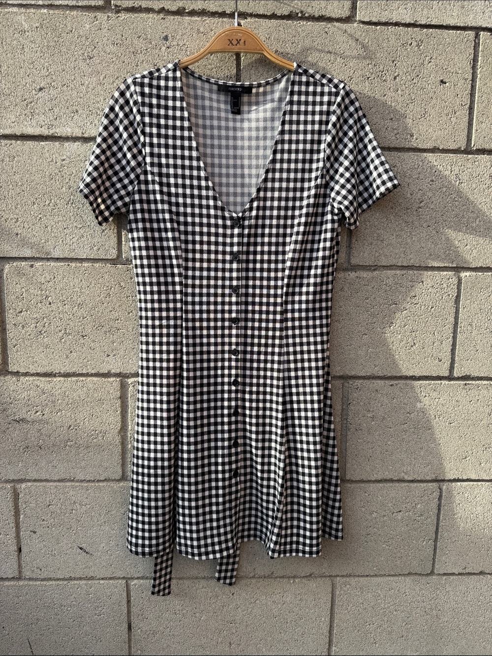 Black & White Gingham Button-Front Dress - Women